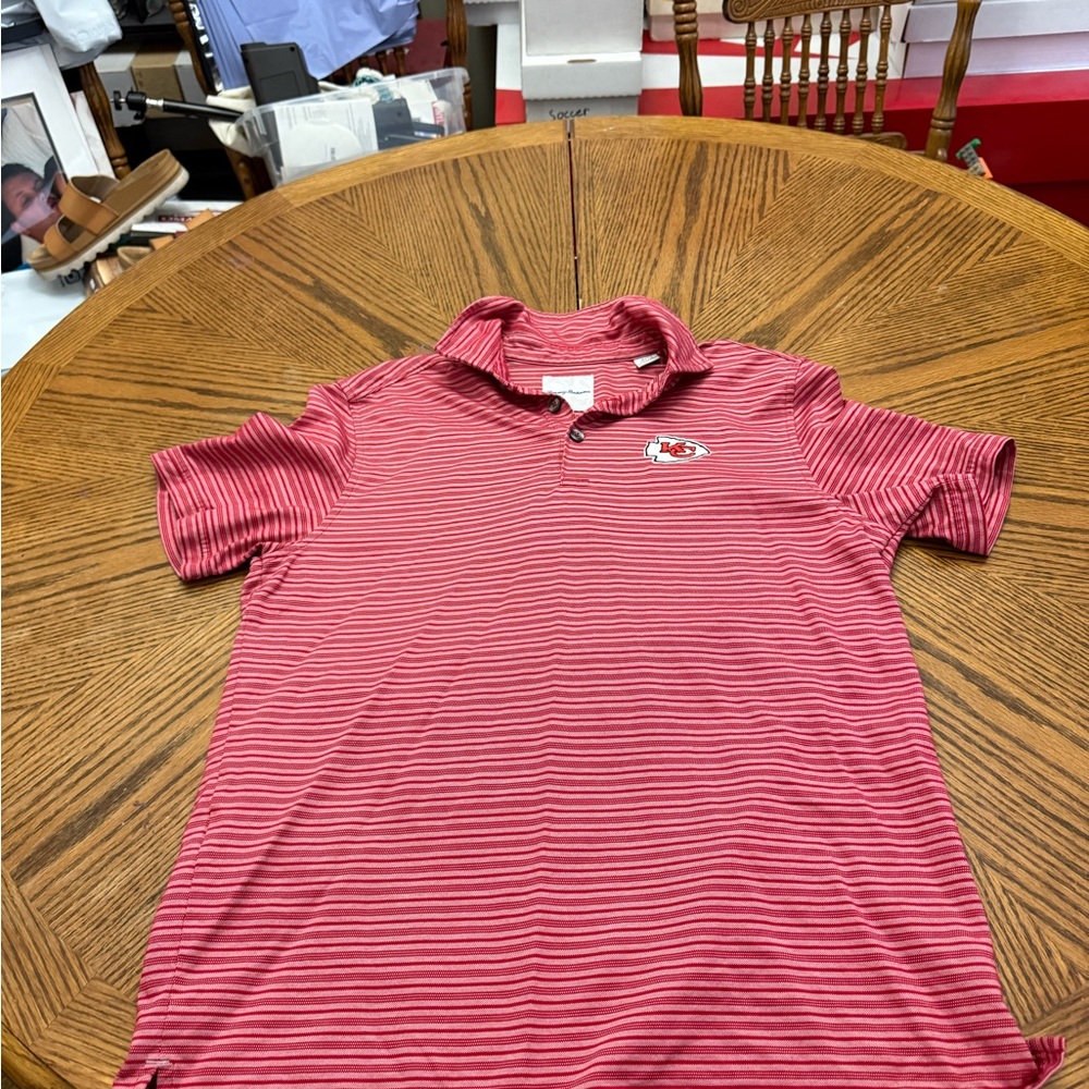 Tommy Bahama Red and White Striped Kansas City Chiefs Polo